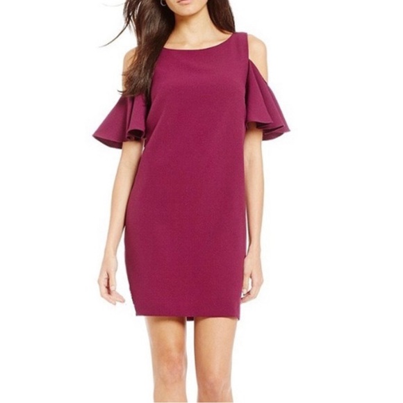 Leslie Fay Navy Butterfly Cold Shoulder Shift Dress - Picture 6 of 6